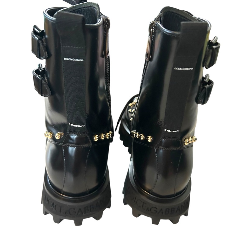 Dolce & Gabbana 9 Naxos combat boot studded jeweled lace‎ up zip crown embossed - Picture 6 of 16